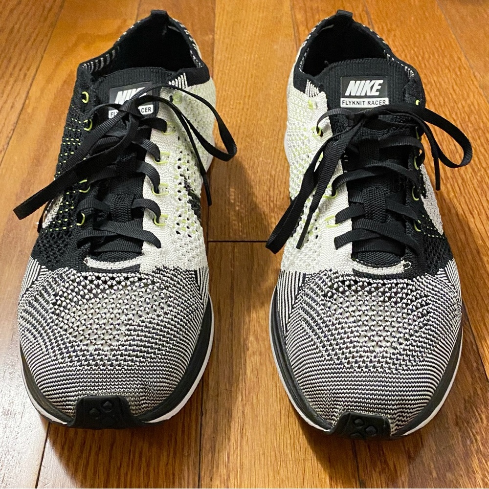 NIKE black white volt flyknit racer knit lace up sneakers shoes - Picture 3 of 8